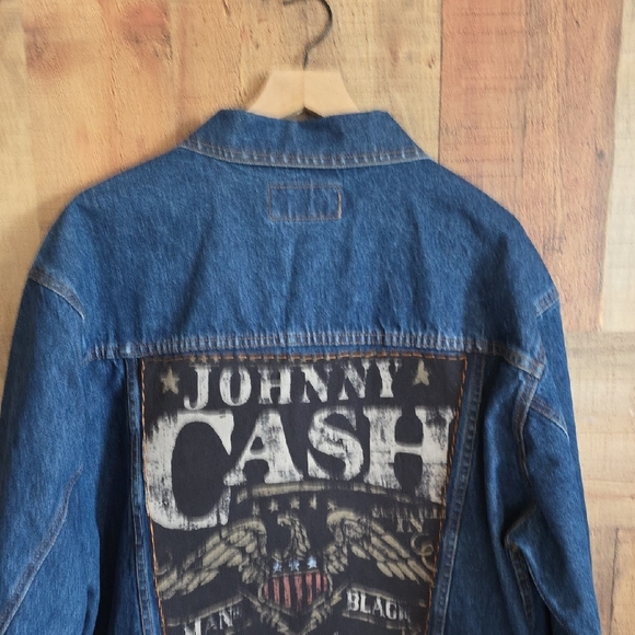 Upcycled Wrangler Johnny Cash Blue Denim Jacket - Picture 9 of 10